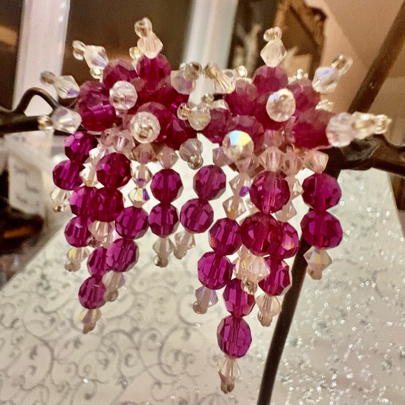Vintage Raspberry Crystal & Clear Cluster Beauty Sm drop New Earring - Picture 6 of 12